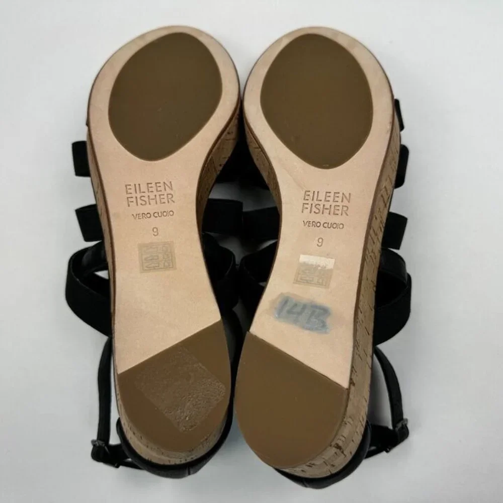 Eileen Fisher Leather Gladiator Wedge Sandals Women 9 NWOB Fisherman Platform‎